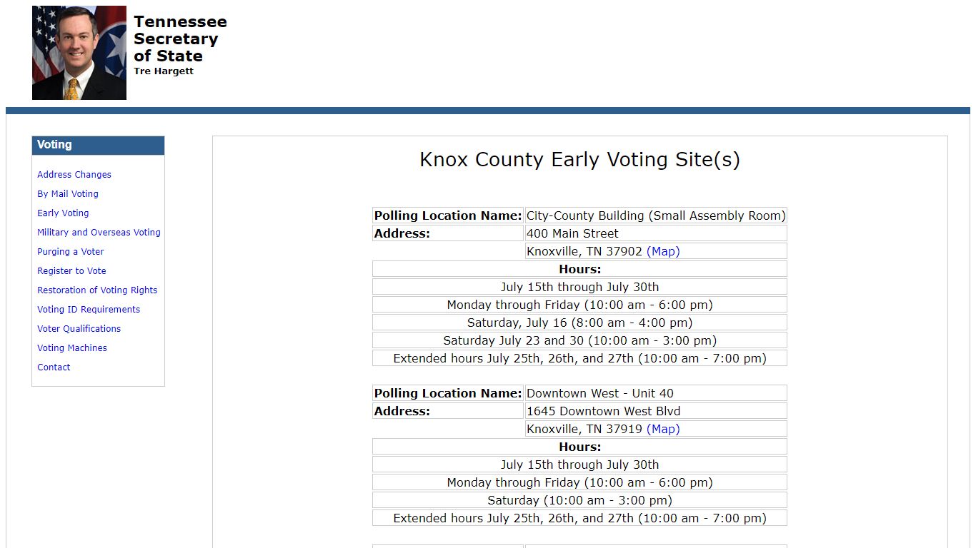 Knox County Early Voting Site(s) - Tennessee